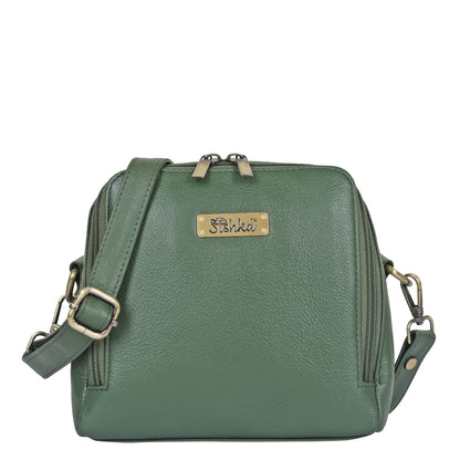 Women Olive Genuine Leather Crossbody Handbag – Premium Shoulder Bag