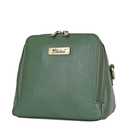 Women Olive Genuine Leather Crossbody Handbag – Premium Shoulder Bag