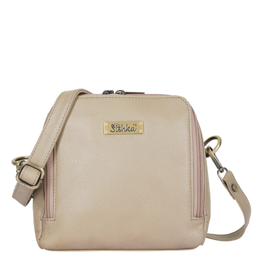 Taupe Genuine Leather Crossbody Sling Bag for Women