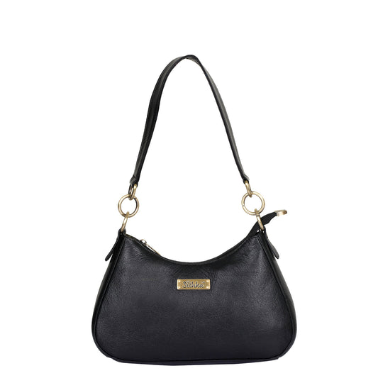 Black Genuine Leather Half-Moon Shoulder Bag – Women’s Tote Purse