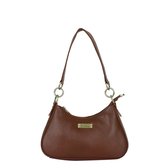 Brown Genuine Leather Half-Moon Shoulder Bag – Women’s Tote Purse