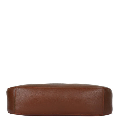 Brown Genuine Leather Half-Moon Shoulder Bag – Women’s Tote Purse