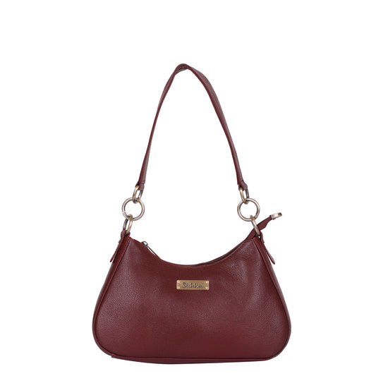 Cherry Red Genuine Leather Half-Moon Shoulder Bag – Women’s Tote Purse