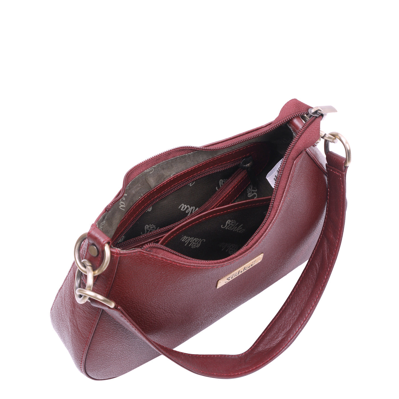 Cherry Red Genuine Leather Half-Moon Shoulder Bag – Women’s Tote Purse