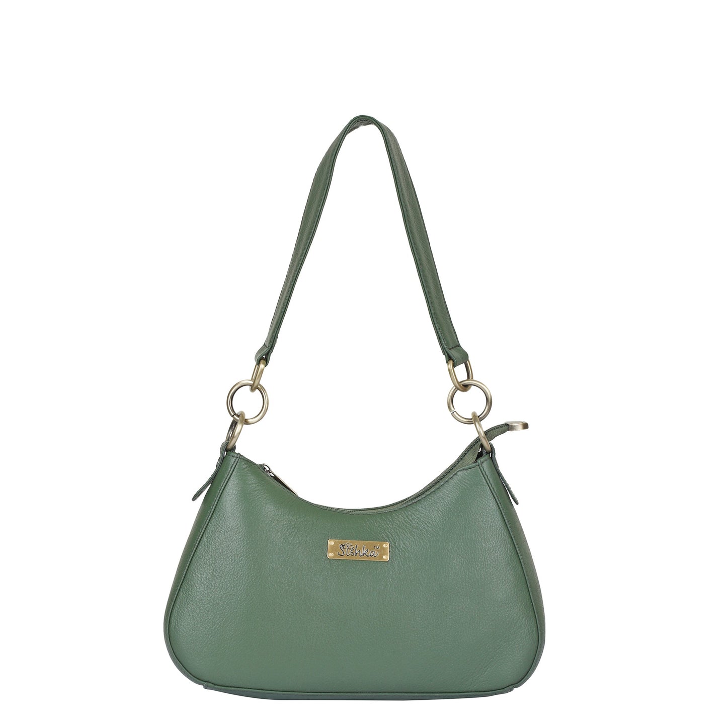 Olive Genuine Leather Half-Moon Shoulder Bag – Women’s Tote Purse