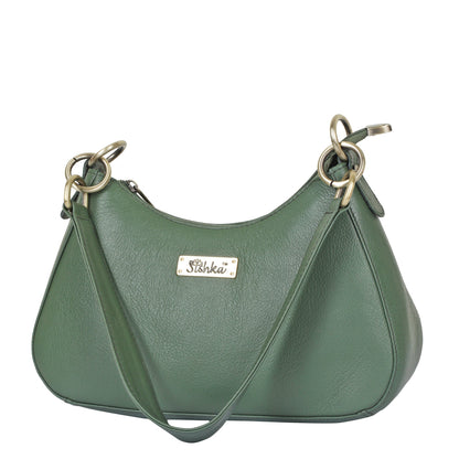 Olive Genuine Leather Half-Moon Shoulder Bag – Women’s Tote Purse