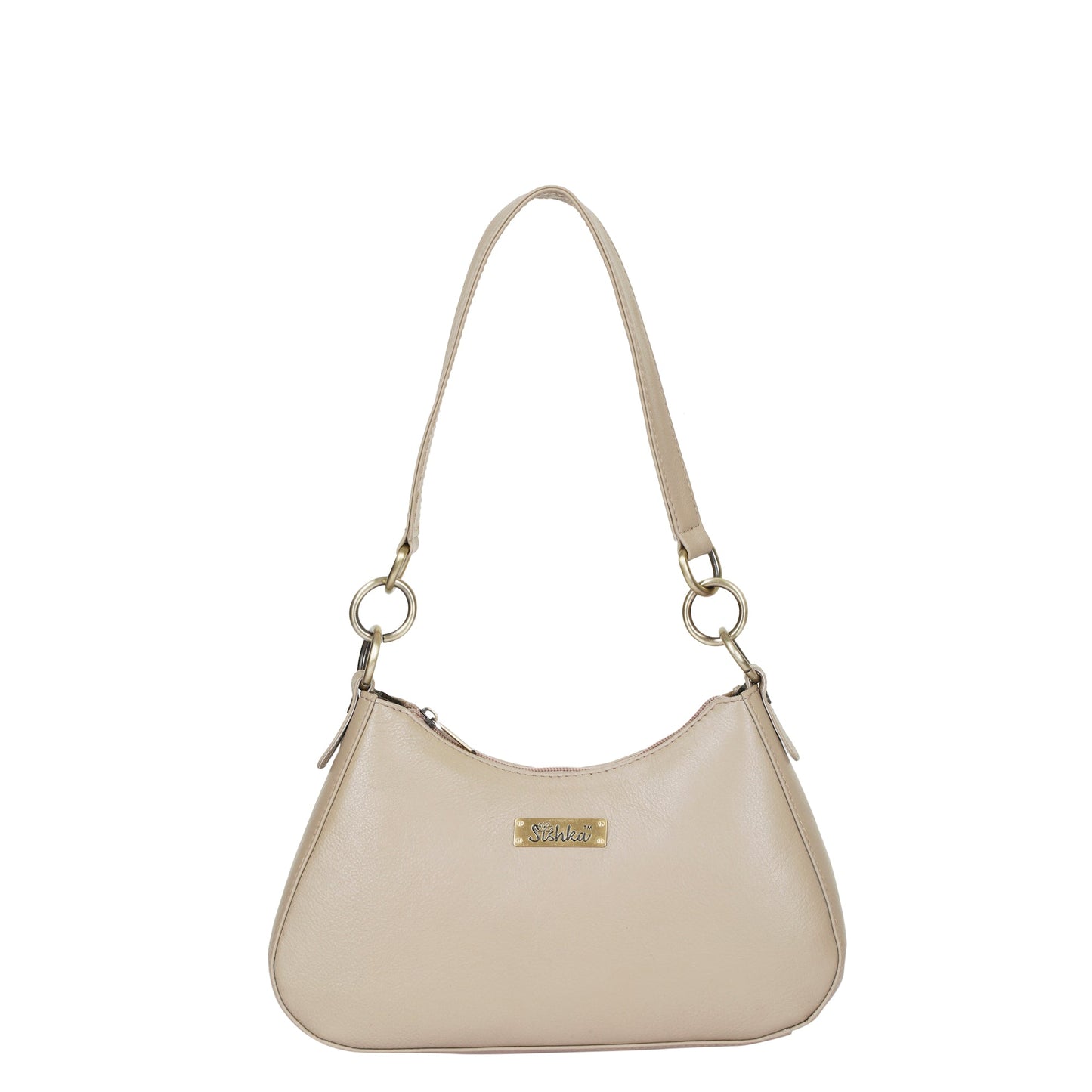 Taupe Genuine Leather Half-Moon Shoulder Bag – Women’s Tote Purse