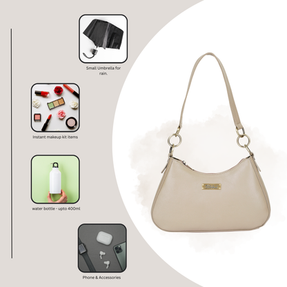 Taupe Genuine Leather Half-Moon Shoulder Bag – Women’s Tote Purse