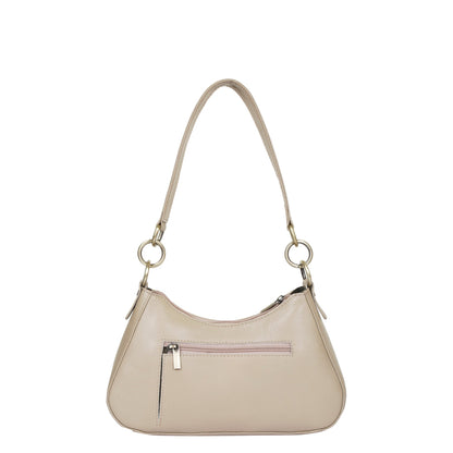 Taupe Genuine Leather Half-Moon Shoulder Bag – Women’s Tote Purse
