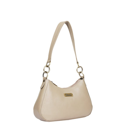 Taupe Genuine Leather Half-Moon Shoulder Bag – Women’s Tote Purse