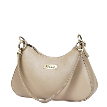 Taupe Genuine Leather Half-Moon Shoulder Bag – Women’s Tote Purse