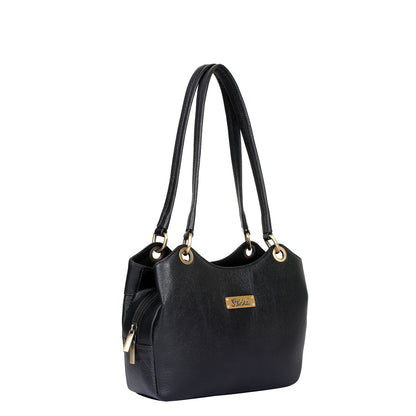 Black Genuine Leather Shoulder Handbag – Women’s Hobo Tote Purse