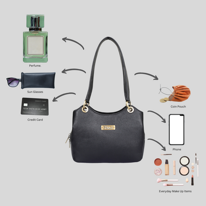 Black Genuine Leather Shoulder Handbag – Women’s Hobo Tote Purse