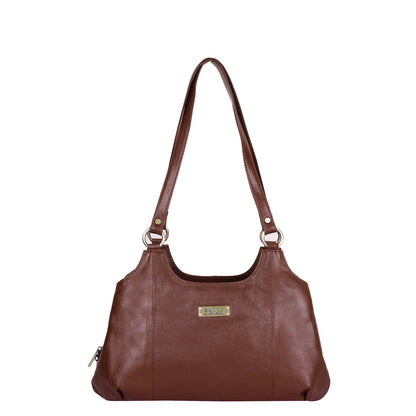 Sishka Brown Satchel Bag – Designer Round Handle Shoulder Handbag, Stylish Leather Tote Purse for Women and Ladies, Elegant Genuine Leather Bag (H 9" x W 13.5" x D 5").