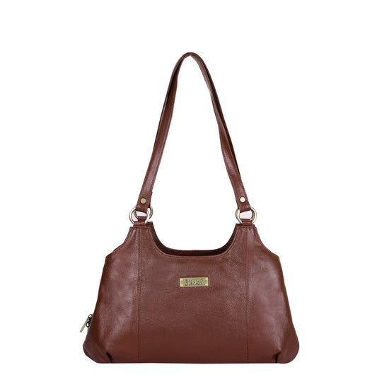 Sishka Brown Satchel Bag – Designer Round Handle Shoulder Handbag, Stylish Leather Tote Purse for Women and Ladies, Elegant Genuine Leather Bag (H 9" x W 13.5" x D 5").