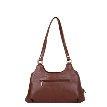 Sishka Brown Satchel Bag – Designer Round Handle Shoulder Handbag, Stylish Leather Tote Purse for Women and Ladies, Elegant Genuine Leather Bag (H 9" x W 13.5" x D 5").