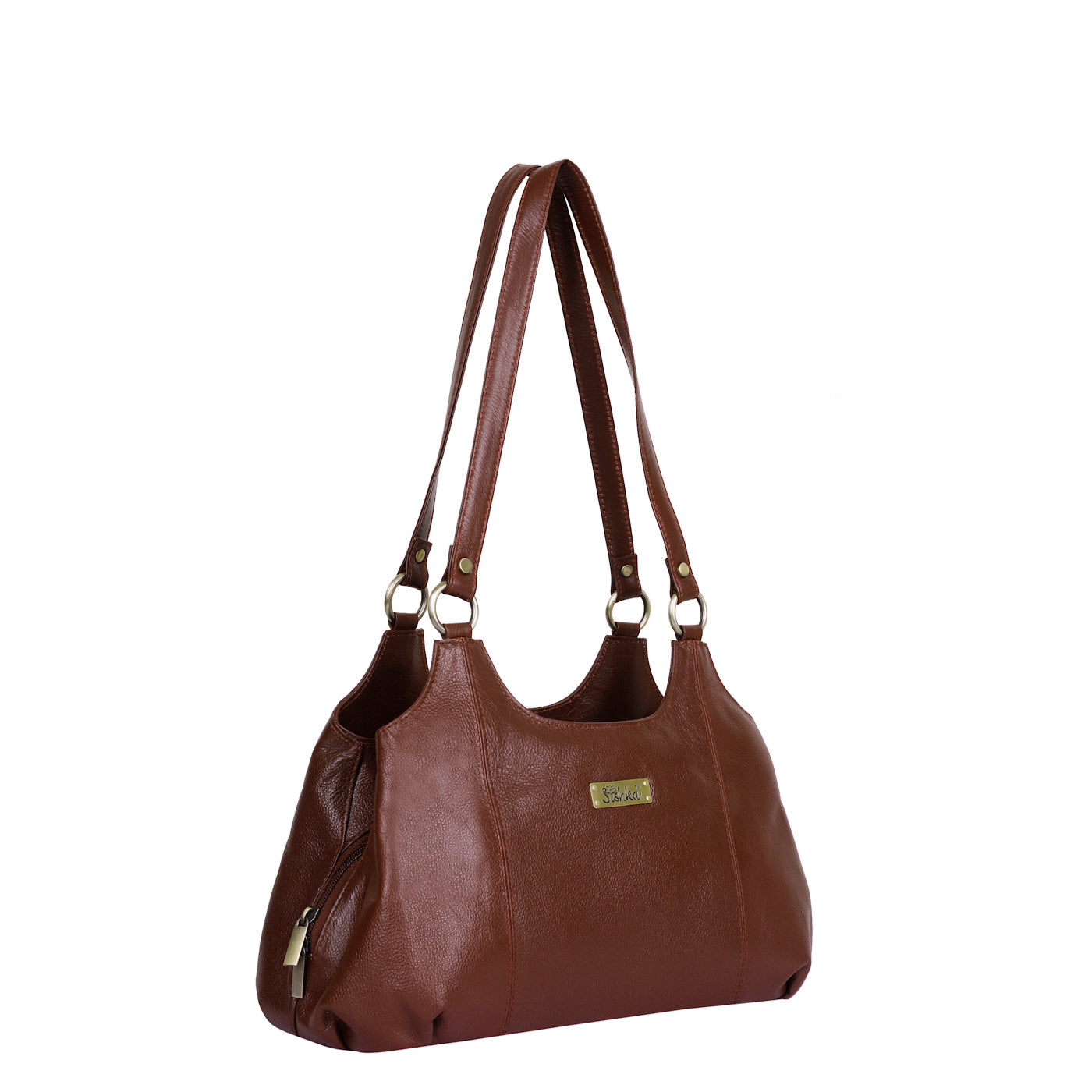 Sishka Brown Satchel Bag – Designer Round Handle Shoulder Handbag, Stylish Leather Tote Purse for Women and Ladies, Elegant Genuine Leather Bag (H 9" x W 13.5" x D 5").