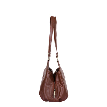 Sishka Brown Satchel Bag – Designer Round Handle Shoulder Handbag, Stylish Leather Tote Purse for Women and Ladies, Elegant Genuine Leather Bag (H 9" x W 13.5" x D 5").