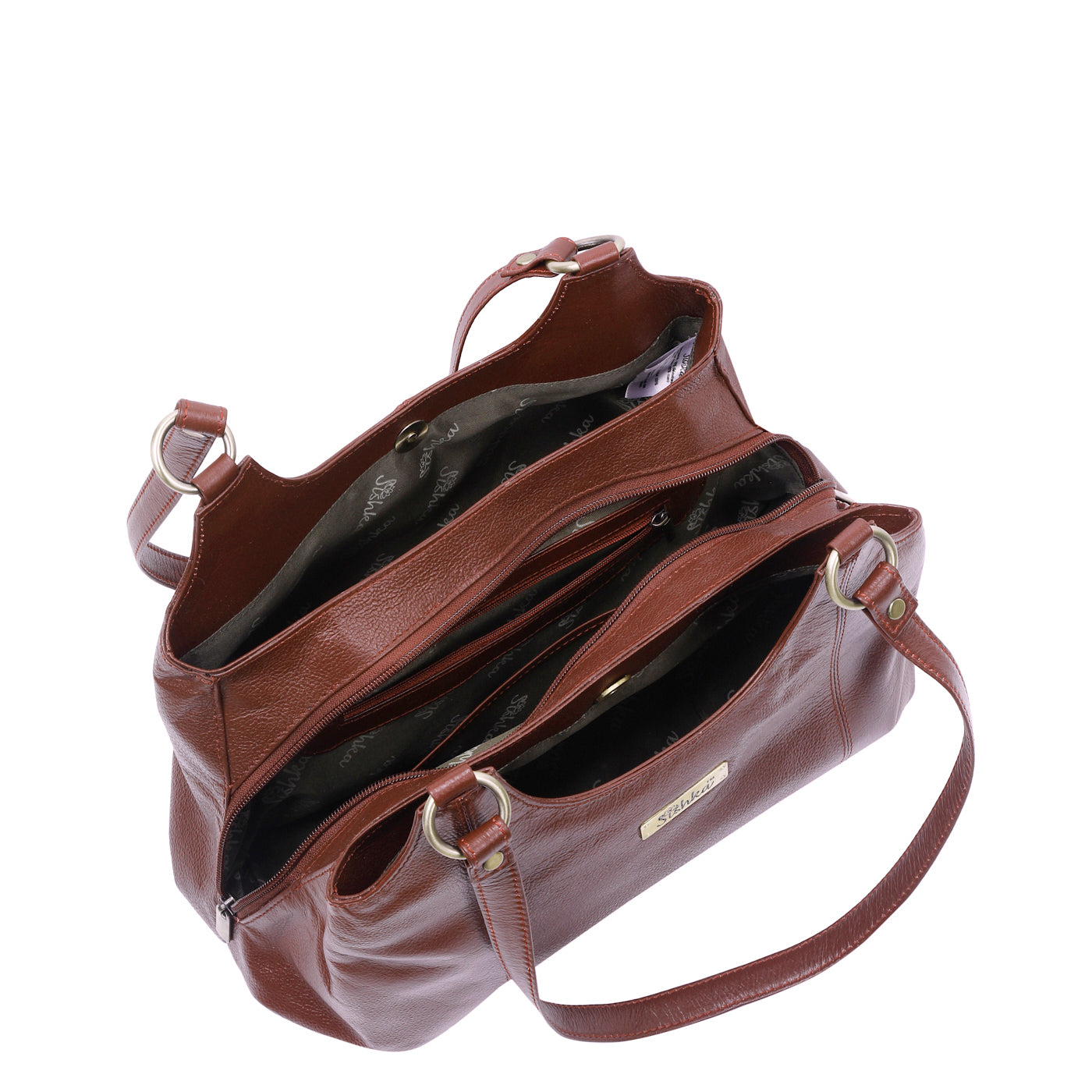 Sishka Brown Satchel Bag – Designer Round Handle Shoulder Handbag, Stylish Leather Tote Purse for Women and Ladies, Elegant Genuine Leather Bag (H 9" x W 13.5" x D 5").