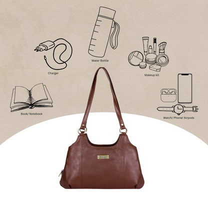 Sishka Brown Satchel Bag – Designer Round Handle Shoulder Handbag, Stylish Leather Tote Purse for Women and Ladies, Elegant Genuine Leather Bag (H 9" x W 13.5" x D 5").