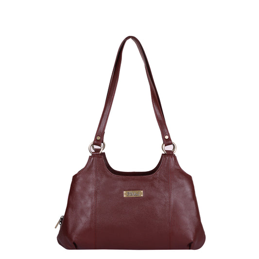 Cherry Red Satchel Bag by Sishka – Genuine Leather Shoulder Bag, Stylish Tote Purse for Ladies, Elegant Top Handle Handbag, Designer Leather Purse for Women (H 9" x W 13.5" x D 5").