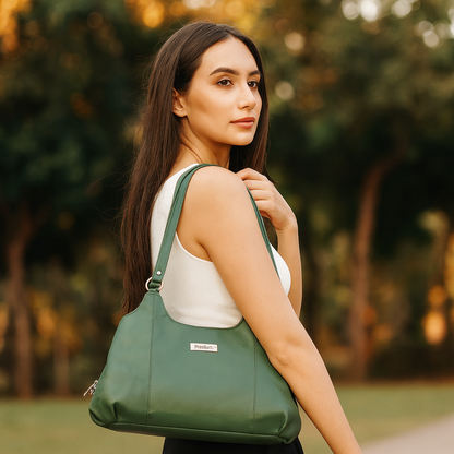 Olive Genuine Leather Satchel Bag – Women’s Shoulder Tote Handbag