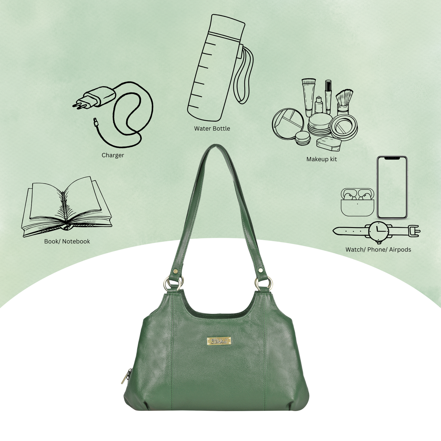 Olive Genuine Leather Satchel Bag – Women’s Shoulder Tote Handbag