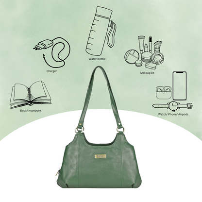 Olive Genuine Leather Satchel Bag – Women’s Shoulder Tote Handbag