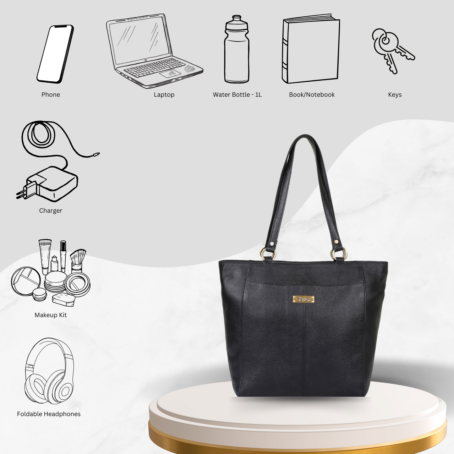 Black Genuine Leather Tote Shoulder Bag Wholesale for Women | Daily Use