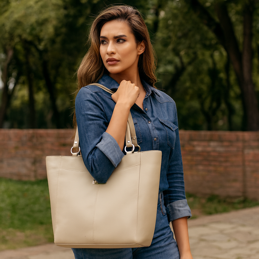 Sishka Taupe Tote Bag for Women – Stylish Genuine Leather Shoulder Handbag, Classic Top Handle Satchel, Spacious Ladies Purse Ideal for Work, Travel, Parties & Everyday Use