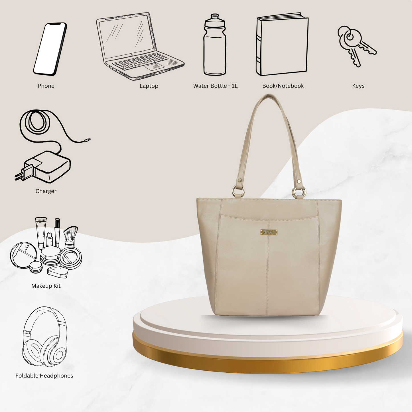 Taupe Genuine Leather Tote Shoulder Bag Wholesale for Women