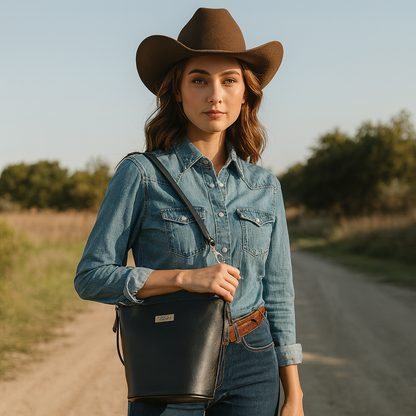 Black Genuine Leather Bucket Hobo Crossbody Bag Wholesale for Women – Office, Event & Travel