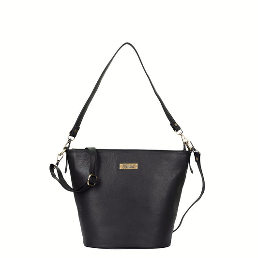 Sishka Black Genuine Leather Bucket Hobo Bag for Women – Stylish Tote Shoulder Handbag, Spacious Satchel Purse, Perfect for Office, Events, Casual Outings & Travel (H 9.87" x W 13" x D 5.25").