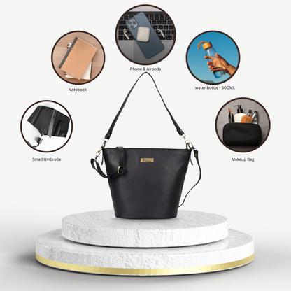 Black Genuine Leather Bucket Hobo Crossbody Bag Wholesale for Women – Office, Event & Travel