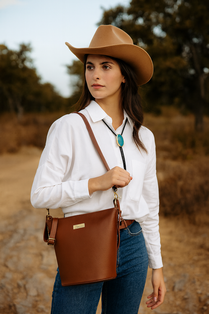 Brown Genuine Leather Bucket Hobo Bag – Women’s Shoulder Tote Purse