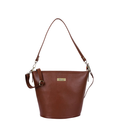 Brown Genuine Leather Bucket Hobo Bag – Women’s Shoulder Tote Purse