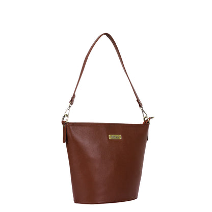 Brown Genuine Leather Bucket Hobo Bag – Women’s Shoulder Tote Purse
