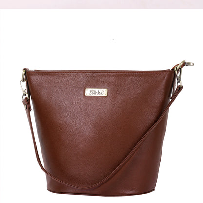 Brown Genuine Leather Bucket Hobo Bag – Women’s Shoulder Tote Purse