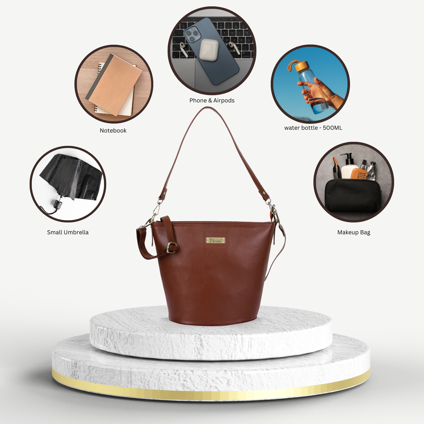 Brown Genuine Leather Bucket Hobo Bag – Women’s Shoulder Tote Purse