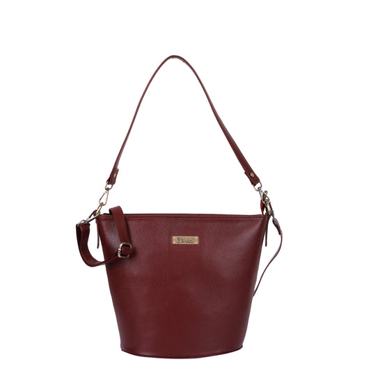 Cherry Red Genuine Leather Bucket Hobo Bag – Women’s Shoulder Tote Purse