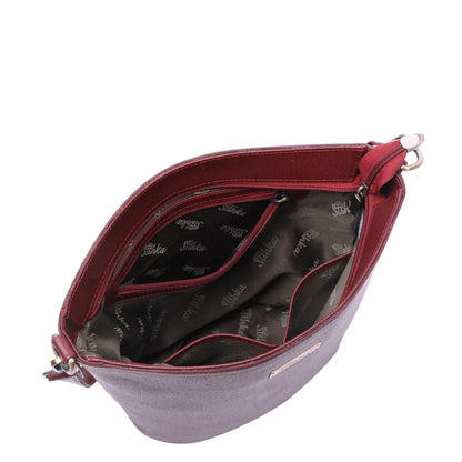 Cherry Red Genuine Leather Bucket Hobo Bag – Women’s Shoulder Tote Purse