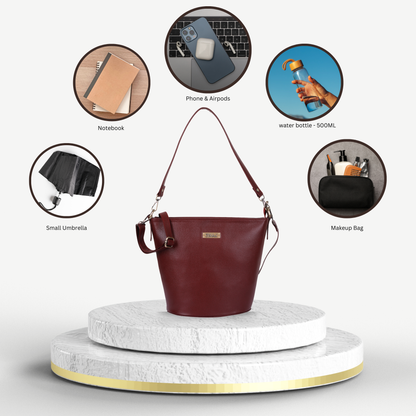 Cherry Red Genuine Leather Bucket Hobo Bag – Women’s Shoulder Tote Purse