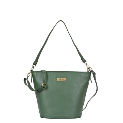 Olive Genuine Leather Bucket Hobo Bag for Women – Trendy Tote Shoulder Purse