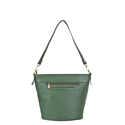 Olive Genuine Leather Bucket Hobo Bag for Women – Trendy Tote Shoulder Purse