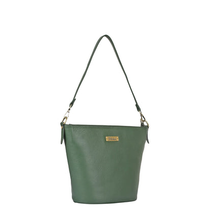 Olive Genuine Leather Bucket Hobo Bag for Women – Trendy Tote Shoulder Purse