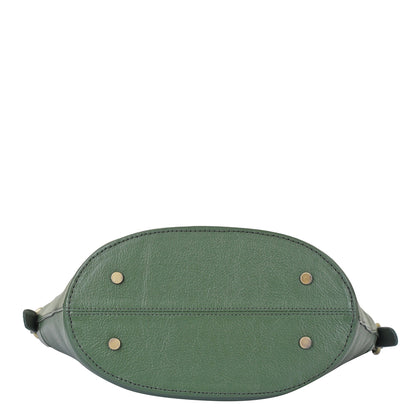 Olive Genuine Leather Bucket Hobo Bag for Women – Trendy Tote Shoulder Purse