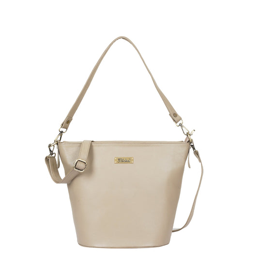 Taupe Genuine Leather Bucket Hobo Bag for Women – Elegant Shoulder Tote Purse