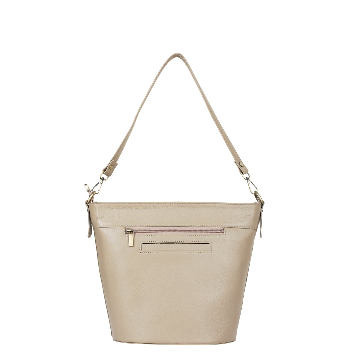 Taupe Genuine Leather Bucket Hobo Bag for Women – Elegant Shoulder Tote Purse