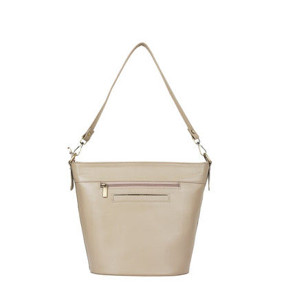 Taupe Genuine Leather Bucket Hobo Bag for Women – Elegant Shoulder Tote Purse