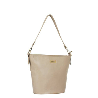 Taupe Genuine Leather Bucket Hobo Bag for Women – Elegant Shoulder Tote Purse